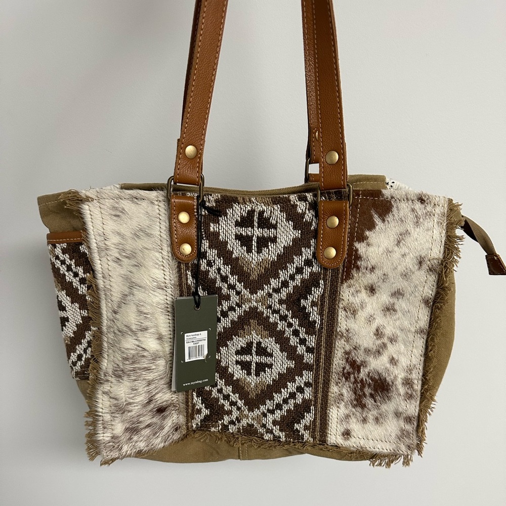 Myra canvas/cowhide tote bag
